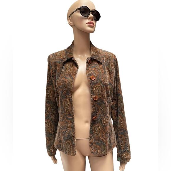 Jones New York Signature Blazer Jacket Womens 6 Brown Paisley Corduroy Button Up - Picture 2 of 12